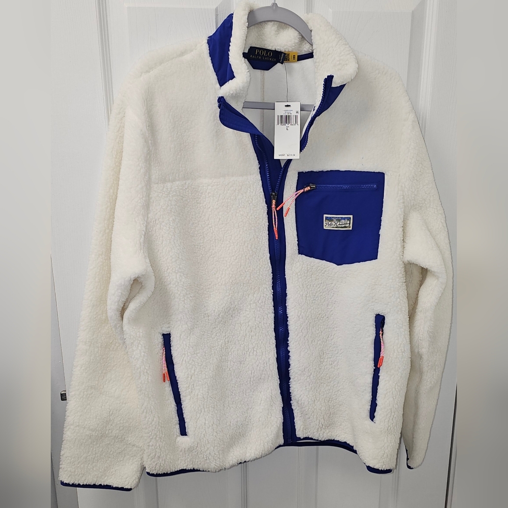 POLO RALPH LAUREN Fleece Full Zip Jacket Men's L Cream White Pocket New NWT $228